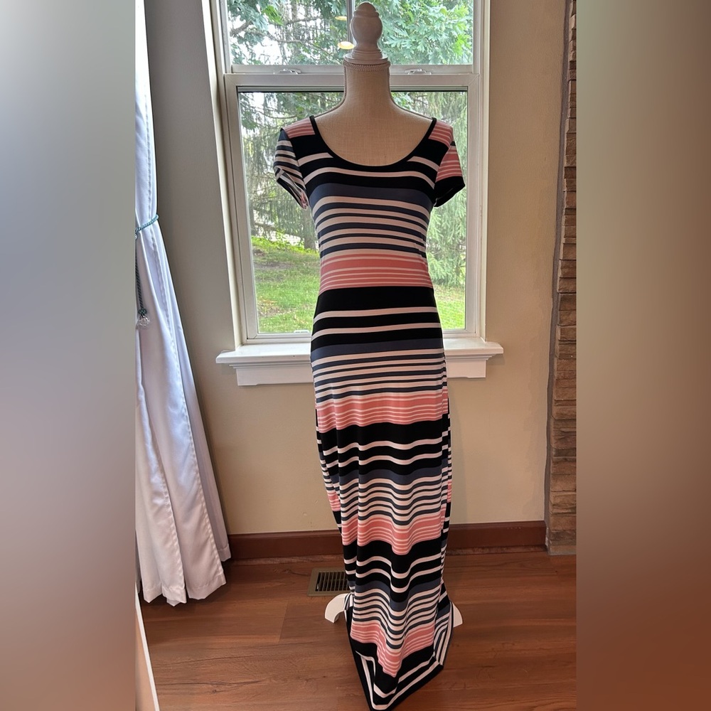 Striped Maxi Dress - Pink and Black Sz. M Good Condition